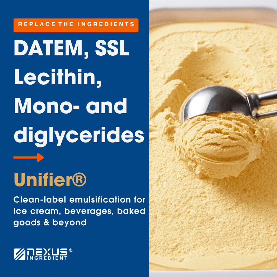 Ice cream — DATEM, SSL, lecithin and E471 replacement with Unifier® Emulsifier